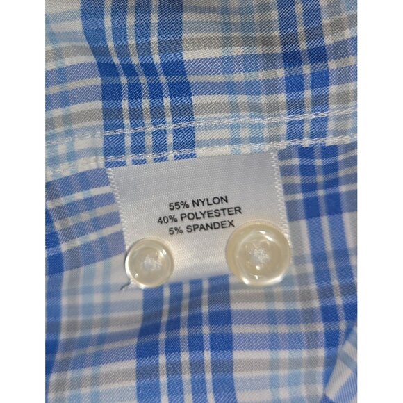 Peter Millar Mens Medium Blue Plaid Button-Down Shirt Summer Comfort Nylon Blend - Picture 6 of 7